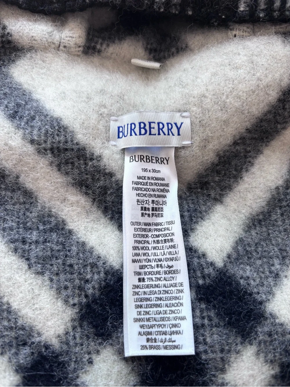 Authentic Burberry Black and White Plaid Hooded Scarf
